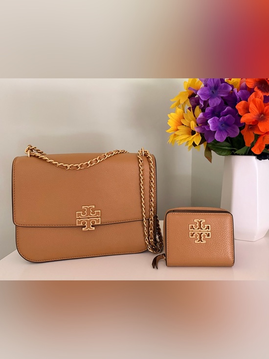 Tory Burch Handbags - Tory Burch Tan Leather Britten Chain Shoulder Bag with Matching Wallet